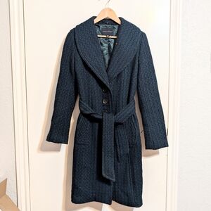 Banana Republic 100% Wool Textured Wrap Coat Teal Blue XS